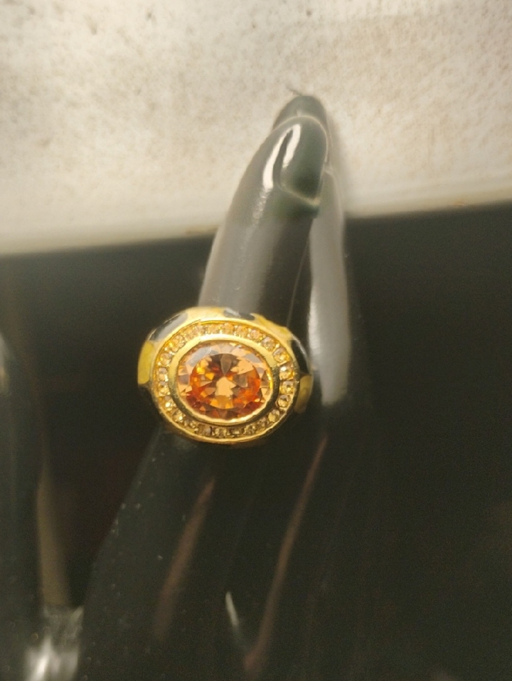 Vintage Citrine Gemstone And Enamel Dome Cocktail Ring Size 5.25